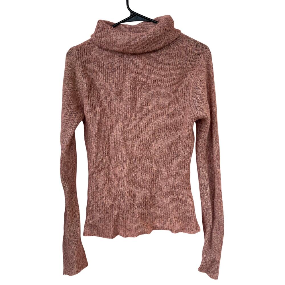 Free People Y2K Mohair Pink Turtleneck Sweater M Boho Cozy Knit Vintage